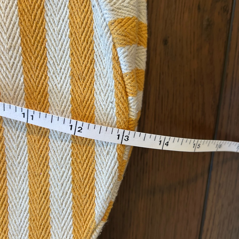 Sonoma Striped Round Canvas Tote Bag with Pom Pom Accent - Yellow and White - Picture 6 of 7